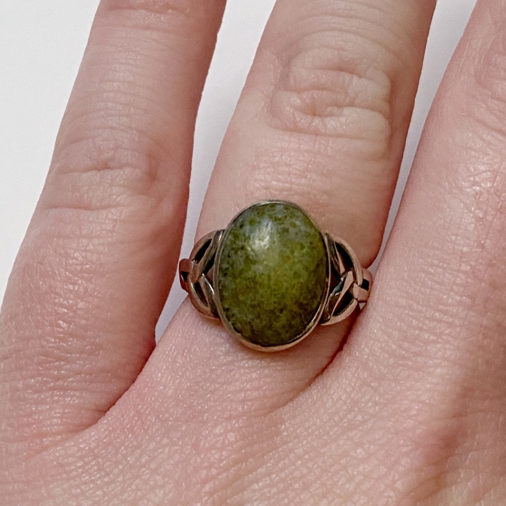 Celtic Natural Connemara Marble Sterling Ring 7
